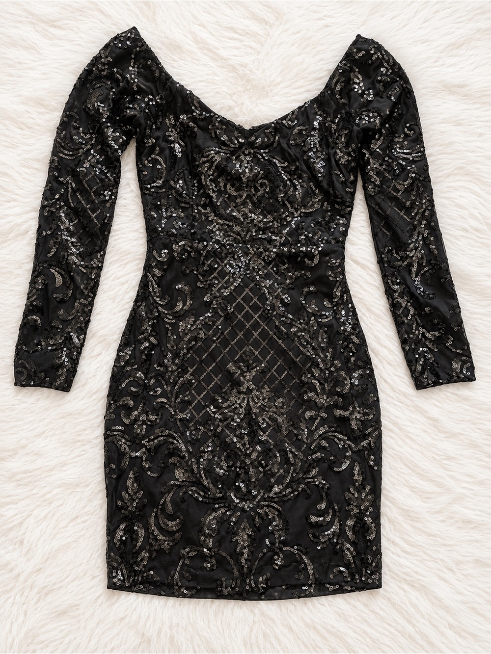 Windsor Black Sequin Long-Sleeve Bodycon Dress